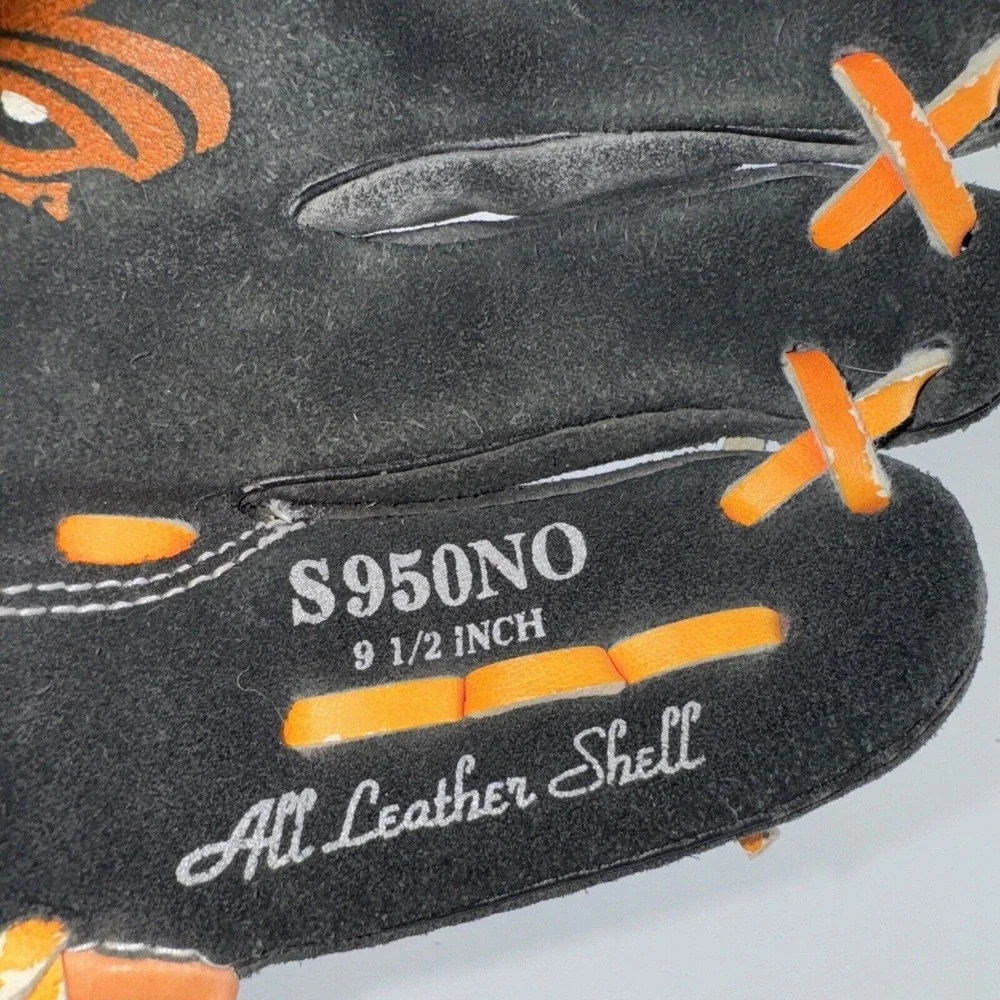 Baseball Glove Rawlings 9.5 Inch Youth S950NO RHT Black Leather Bright Orange